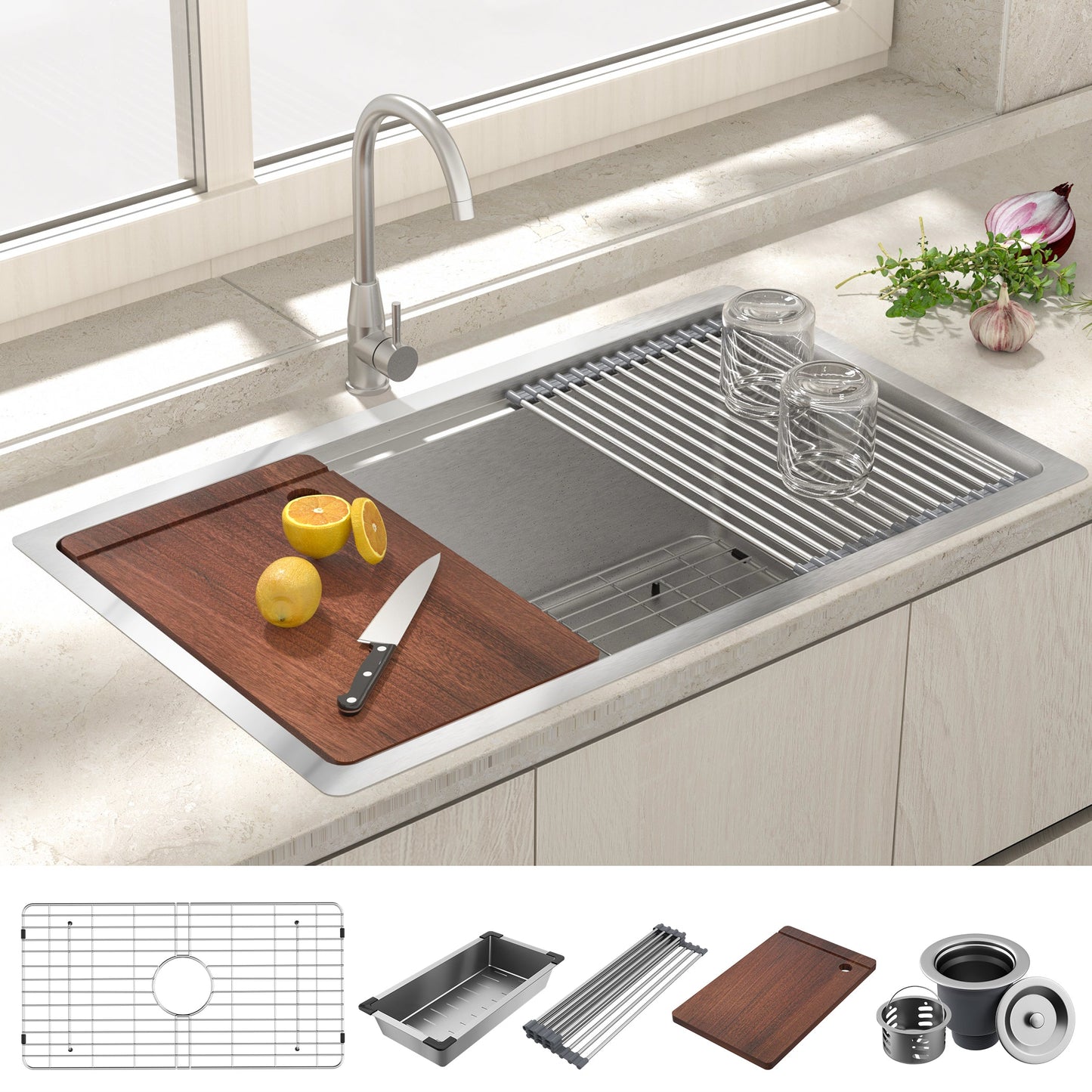30-Inch Undermount Kitchen Sink - 304 SUS Stainless Steel - 16-Gauge - Farmhouse Sink with Accessories