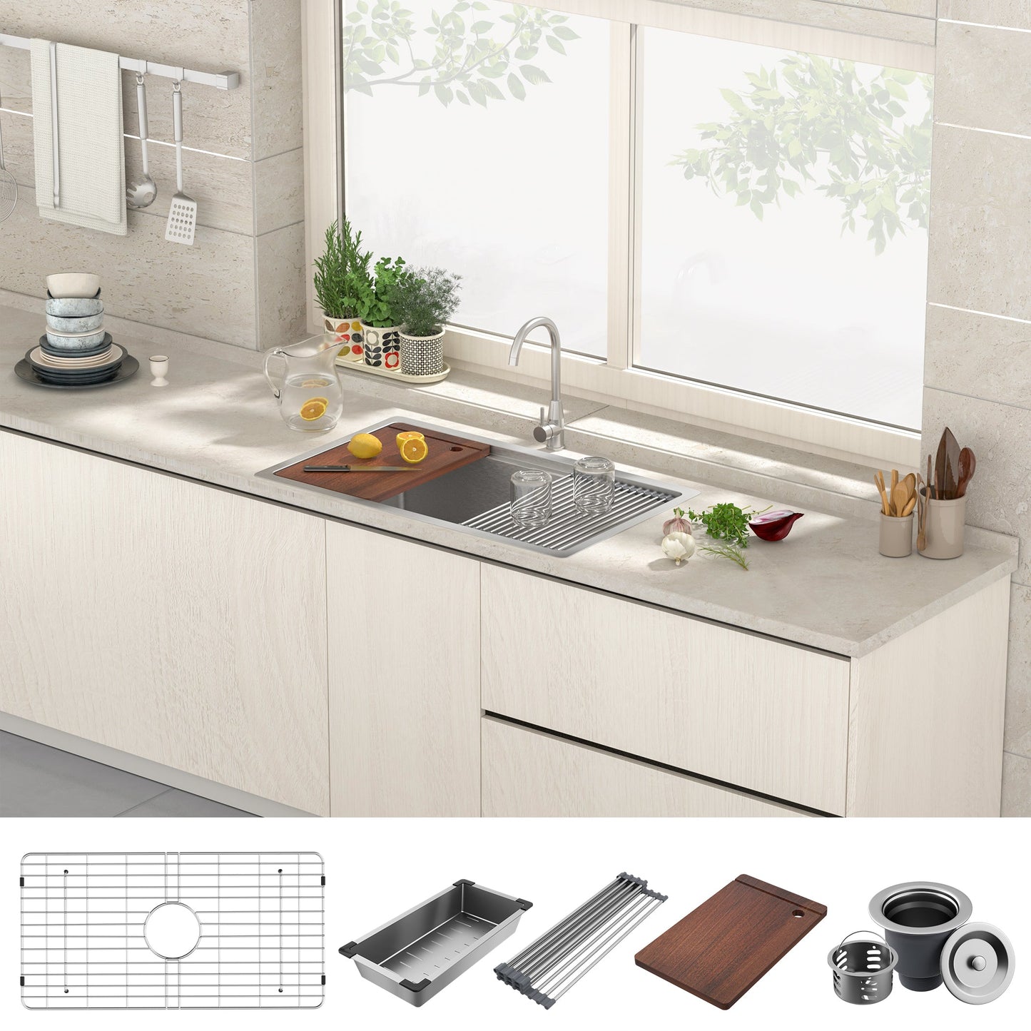 30-Inch Undermount Kitchen Sink - 304 SUS Stainless Steel - 16-Gauge - Farmhouse Sink with Accessories