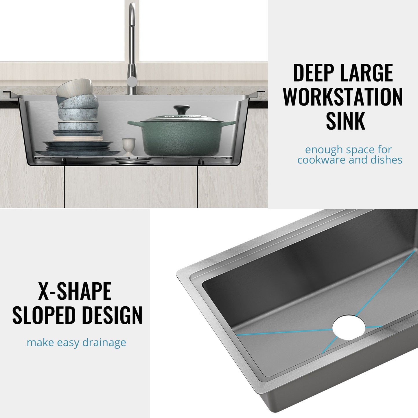 30-Inch Undermount Kitchen Sink - 304 SUS Stainless Steel - 16-Gauge - Farmhouse Sink with Accessories