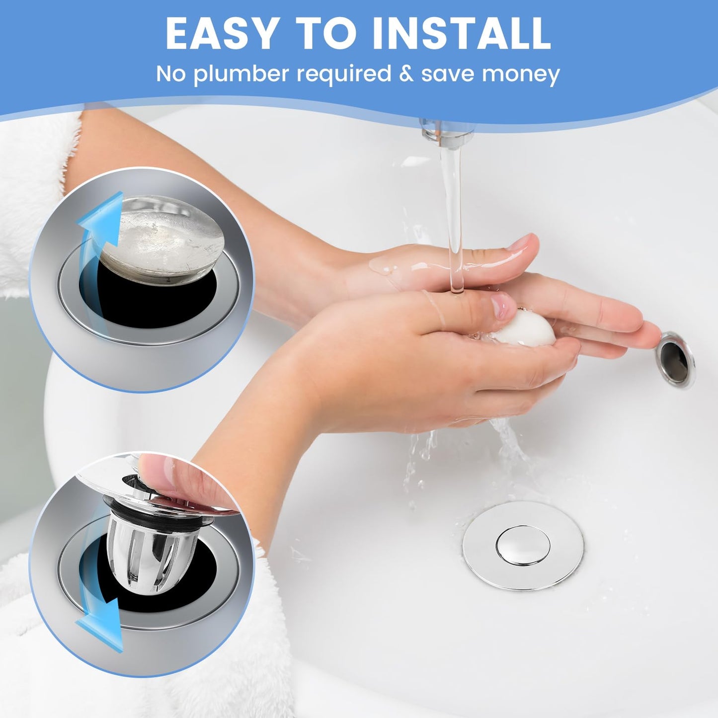 Universal 2-in-1 Magnetic Bathroom Sink Stopper and Drain Hair Catcher - Easy Install, Fits 1.22"-1.54" Drains, 2 Pcs Set