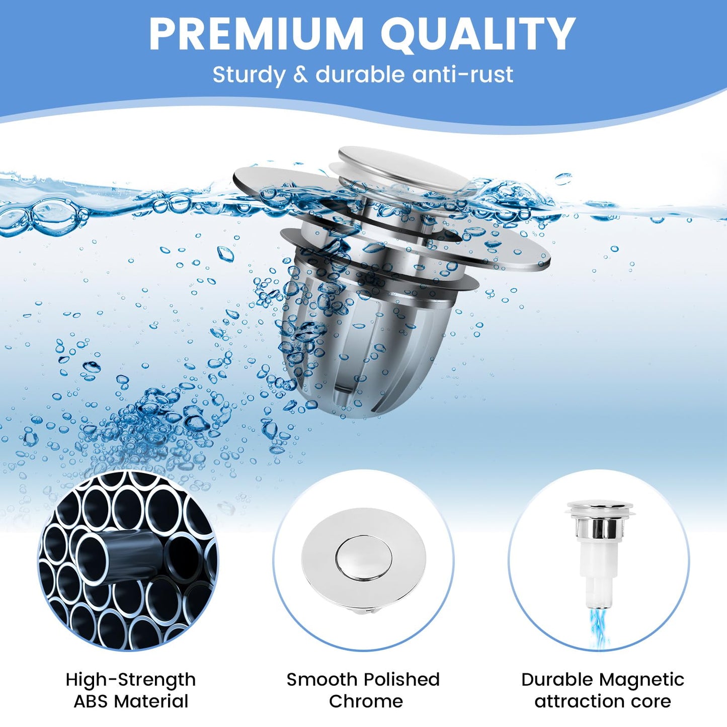 Universal 2-in-1 Magnetic Bathroom Sink Stopper and Drain Hair Catcher - Easy Install, Fits 1.22"-1.54" Drains, 2 Pcs Set