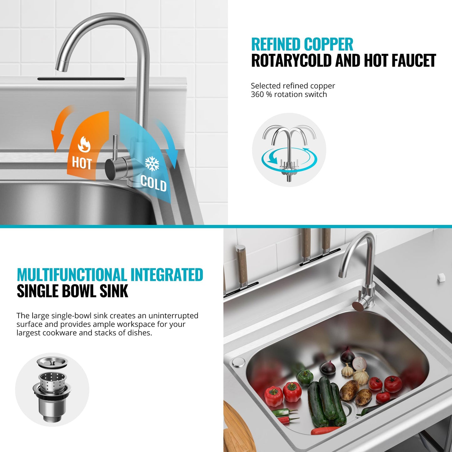 304 Stainless Steel Freestanding Utility Sink Set - 39.5" Single Bowl with Faucet, Drainboard & Adjustable Feet for Outdoor, Garden, Garage, and Commercial Use