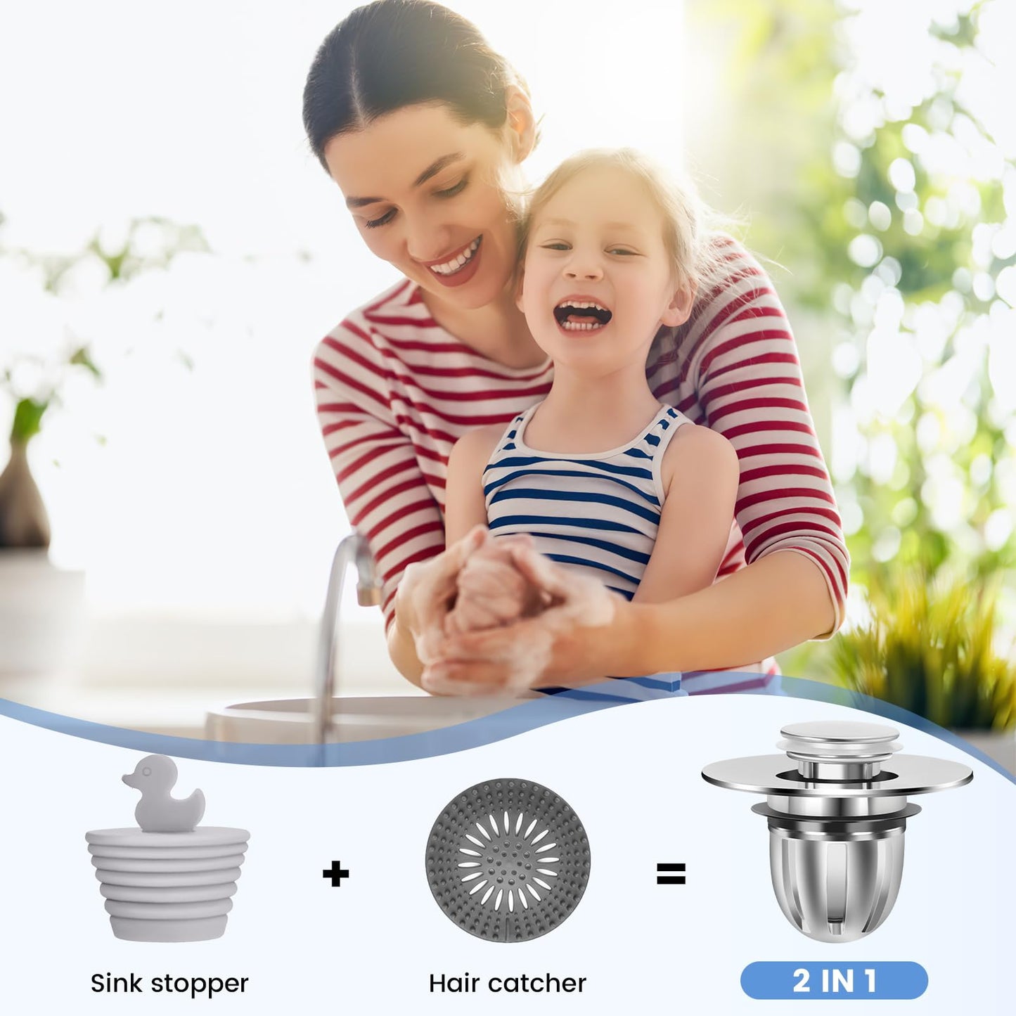 Universal 2-in-1 Magnetic Bathroom Sink Stopper and Drain Hair Catcher - Easy Install, Fits 1.22"-1.54" Drains, 2 Pcs Set