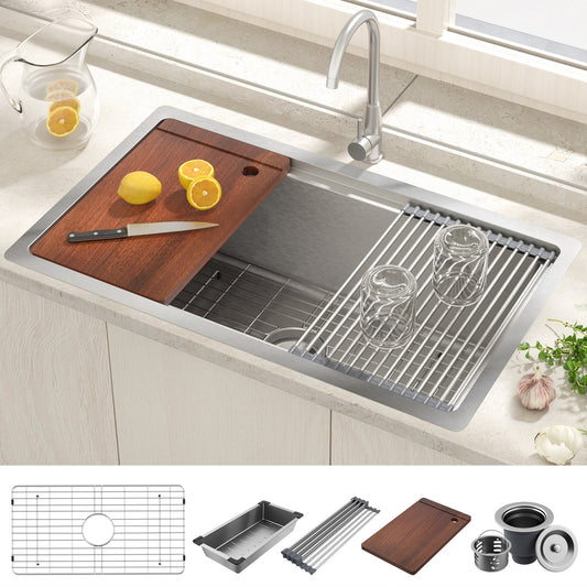 30-Inch Undermount Kitchen Sink - 304 SUS Stainless Steel - 16-Gauge - Farmhouse Sink with Accessories