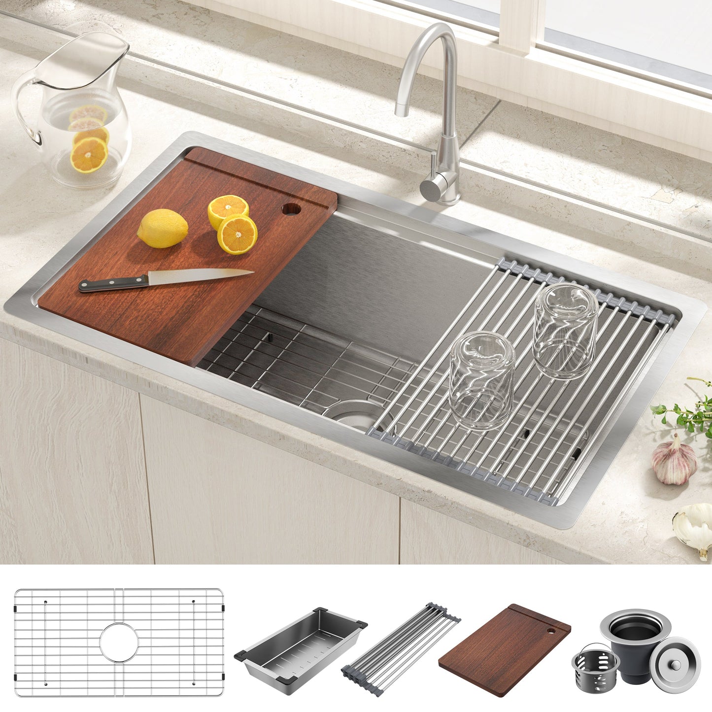 32-Inch Undermount Single Bowl Kitchen Sink - 304 SUS Stainless Steel - 16-Gauge - Farmhouse Sink with Accessories
