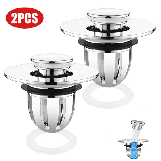Universal 2-in-1 Magnetic Bathroom Sink Stopper and Drain Hair Catcher - Easy Install, Fits 1.22"-1.54" Drains, 2 Pcs Set