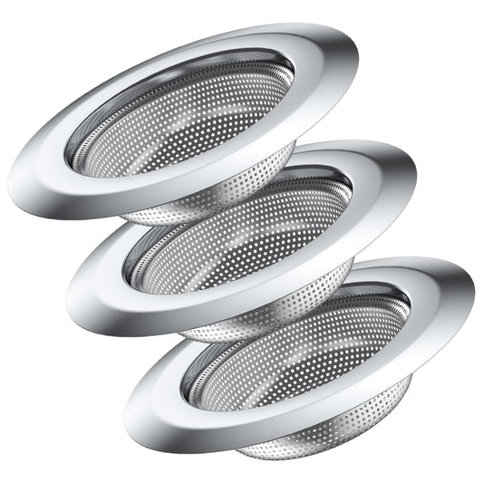 Stainless Steel Utility Sink Strainer - 4.5 inch Standard Single Bowl Free Standing Kitchen Sink Strainer for Farmhouse, Bathroom, Bar, Laundry Room (3 Pack)